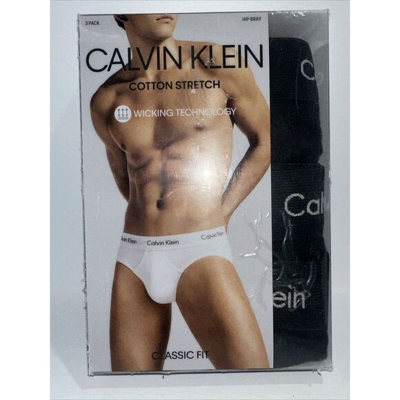 Calvin Klein Cotton Stretch Wicking Black 3 Pk. Hip Brief Underwear Men's XL (15 - Picture 1 of 4